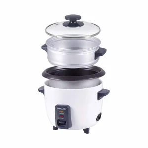 Sonashi Rice Cooker With Steamer Tempered Glass Lid, Cool Touch Handle, Non-Stick Coating and Automatic Shut Off Function- 1.0 Litre