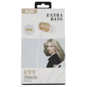 Kin Extra Bass Stereo Earphones With Remote And Mic, 3.55mm Jack - White And Golden