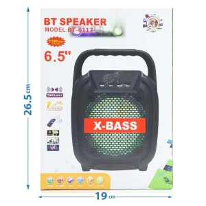 BT Speaker BT-6118 Super Bass Wireless Speaker Box Shaped Speaker X-Bass 6.5Inch- Red with Karaoke Microphone