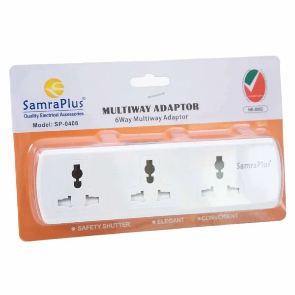 Samra Plus Multiway Adaptor, Electrical Accessories, 6 Way Extension- White