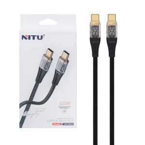 Nitu NC303 Type-C To Type-C Fast Charging Cable 60W With Nylon Braided Wire- Black