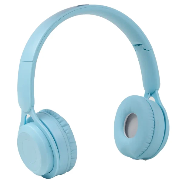 Wireless Bluetooth Foldable Headphones, Built-In Microphone, Hi-Fi Stereo, Soft Earmuffs and Wired Mode for PC, Cellphone with Charging Cable- Blue