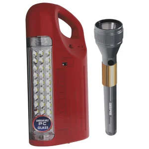 Geepas Rechargeable Lantern and Flashlight Torch, USB Mobile Charging Port, Long Duration Time, Overcharge Protection- Red
