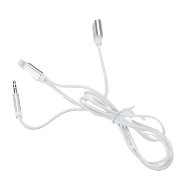 2 in 1 Lightning Aux Cable, Music Play and Charging- White