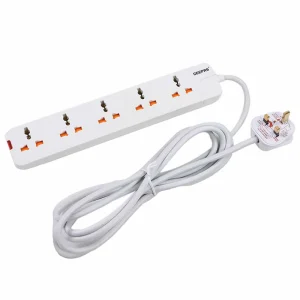 Geepas Extension Socket, Extension Board with 5 Ways Socket Outlet, Power Extender with 3 Meter Cable
