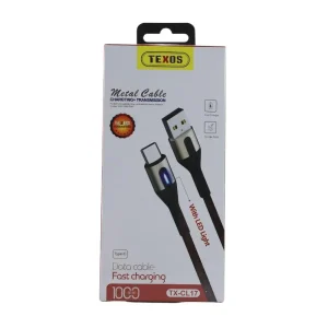 Texos Metal Cable Charging and Transmission Data Cable for Type-C, Black- 1000mm