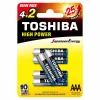 Toshiba High Power Alkaline AAA - 4+2 Battery Pack, +25% Power Up Energy