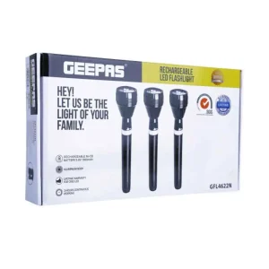 Geepas Rechargeable Led Flashlight Torch Light, Pack of 3, Black