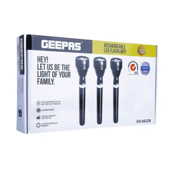 Geepas Rechargeable Led Flashlight Torch Light, Pack of 3, Black