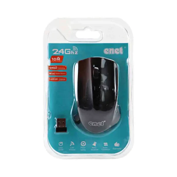 Enet 10 M Wireless Mouse, 2.4 Ghz with USB Mini Receiver Mouse, 1600 DPI Sensor for Pc, Mac, Laptop- Black