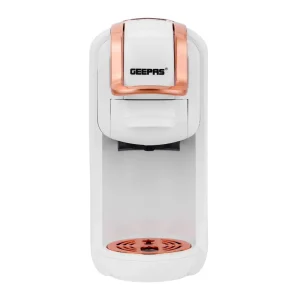 Geepas GCM41526 4 in 1 Coffee Capsule Coffee Machine 1450W With 600ml Detachable Water Tank- White And Gold