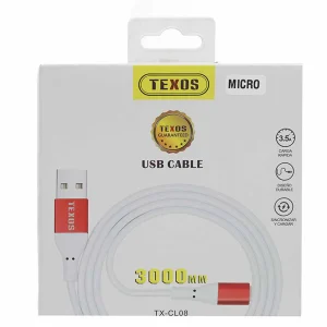 Texos High Quality USB Cable Fast Charger Micro Cable 3 Meter- White and Black