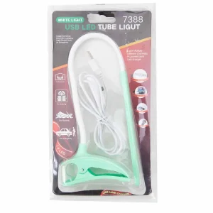 White Light USB LED Tube Light (7388), Mini Clip-On Reading Night Light, USB Night Light, LED Clamp Desk Lamp- Green