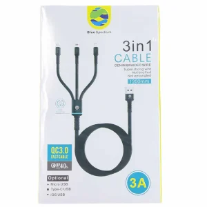 Blue Spectrum Data Cable, 3 in 1 Mobile Charging Cable, Black and Grey- 3A