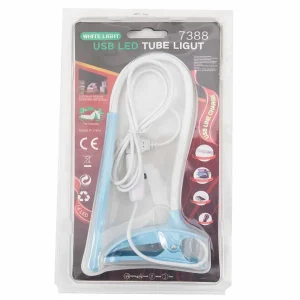 White Light USB LED Tube Light (7388), Mini Clip-On Reading Night Light, USB Night Light, LED Clamp Desk Lamp- Blue