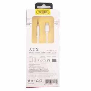 Texos USB Type C to 3.5mm Audio Jack Cable, Aux Cable Jack, Type-C- White