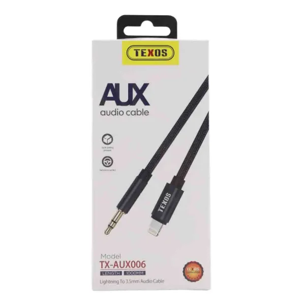 Texos Aux Audio Cable, Lightning To 3.5mm Audio Cable, 1000mm Cable- Black