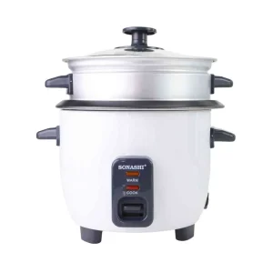 Sonashi Rice Cooker, Steamer Auto on Off With Tempered Glass Lid, Capacity 0.6 Litres - 350W