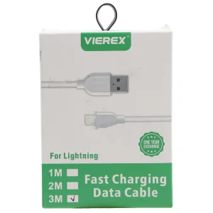 Vierex Fast Charging Data Cable, USB Cable for Lightning 3m- White