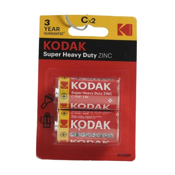 Kodak Super Heavy Duty Zinc Batteries, 1.5V, C Size- Pack of 2pcs