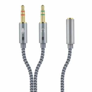 2in1 Aux Cable, KY-192 Music Play One Point Two Audio Cable- Gray