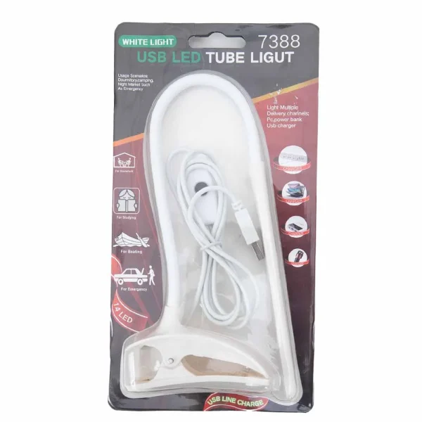 White Light USB LED Tube Light (7388), Mini Clip-On Reading Night Light, USB Night Light, LED Clamp Desk Lamp- White