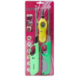 Super Quality Gas Ignition Lighter with Butane Cartridge, Pack of 2 Lighters and 1 Cartridge- Green, Yellow