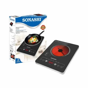 Sonashi Infrared Ceramic Cooker with Timer, Display, Touch button, Adjustable Power, Safety Protection, Portable, Compact- Black