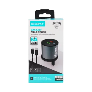 Recrsi Smart Charger Adaptive Fast Charging 6A Auto ID  IOS Plug with 2 USB Port- Black
