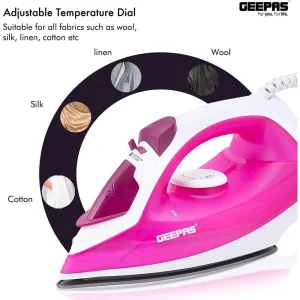 Geepas Steam Iron 1300W- White and Pink GSI7808