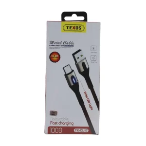 Texos Metal Cable Charging and Transmission Data Cable for iPhone, Black- 1000mm