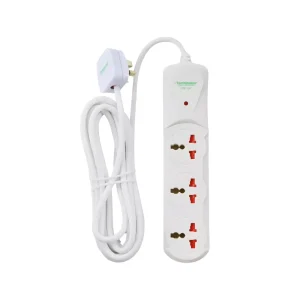 Terminator 3 Way Universal Power Extension Socket 5mtr Cable With Safety Shutter- White