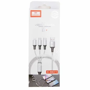 Earldom 3 In 1 USB Fast Cable Charger with 2-amp Output, Length 1200mm- White