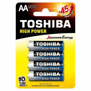 Toshiba Vibration Resistance High Power Alkaline AA Battery- Pack of 4 pcs