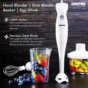Geepas 4in1 Hand Blender GHB6144N, Beautiful Design and Stainless-Steel Blade