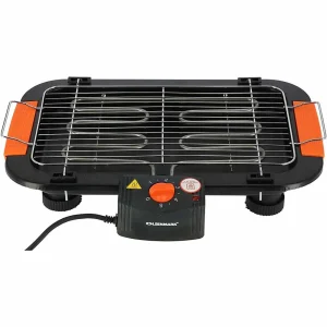 Olsenmark Electronic BBQ Grill 2000w - Black Portable BBQ Grill Small Size Adjustable Thermostat control is located on front Side Grill